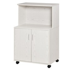 HOMCOM Mobiletto Cucina per Microonde con Armadietto e Ruote in Legno Bianco