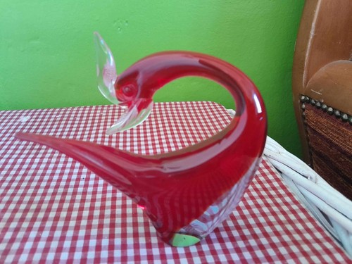 Cigno vetro rosso murano - cigno,