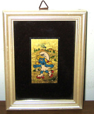 I PUFFI Quadro Stampa originale firmata foglia ORO 23 Kt Smurfs Schleich Vintage