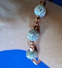 BRACCIALE BRACCIALETTO DONNA BRONZO PALLINE STRASS DISCO ARGENTO IDEA REGALO (A6