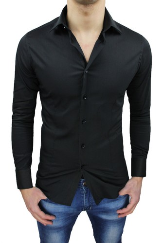 Camicia uomo slim fit nera - camicia,