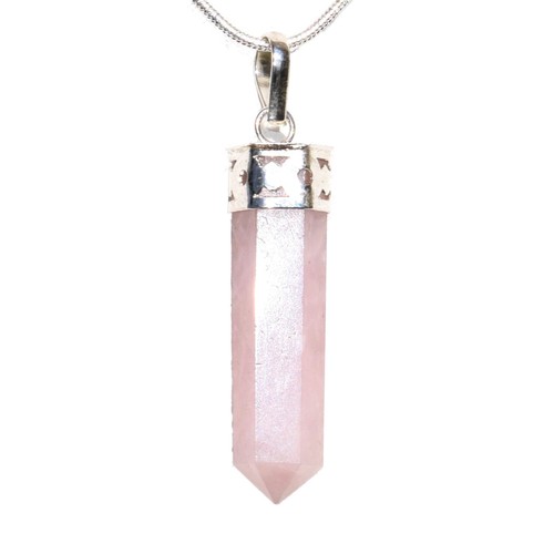 Ciondolo punta quarzo rosa