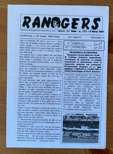 Fanzine rangers empoli - rangers, ultras