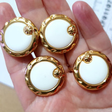 Bottoni X4 oro e perlati stile conchiglia greca vintage anni 80 90 nuovi vecchio stock 22mm
