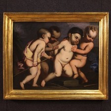Dipinto giochi di putti antico olio tela quadro arte XVII secolo 600 pittura