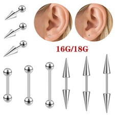 Orecchino perno acciaio inox 16G 18G punta elica tragus bilanciere piercing gioielli