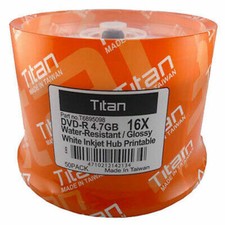 50 Titan DVD-R 16X semilucido (lucido) bianco resistente all'acqua stampabile a getto d'inchiostro