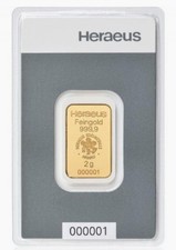 Lingote 2 g Oro 999.9 HERAEUS