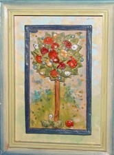 Paesaggio targa da parete in ceramica fatta e dipinta a mano