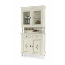 VETRINA MADIA CRISTALLIERA 2 PORTE BASE+ALZATA BIANCO DECORATO ARTE POVERA