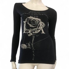 GUESS Maglia nera immagine stampa rosa bianca Tg XS Cotone