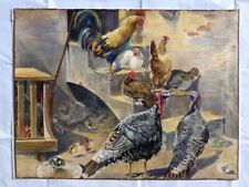 Poster/animali:  Galli- Galline-Tacchini  ( acquarello+bozzetto DEL 1922 )