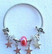  BRACCIALE DONNA CON PIETRA FUCSIA  E STELLE - BIGIOTTERIA - TIPO PANDORA