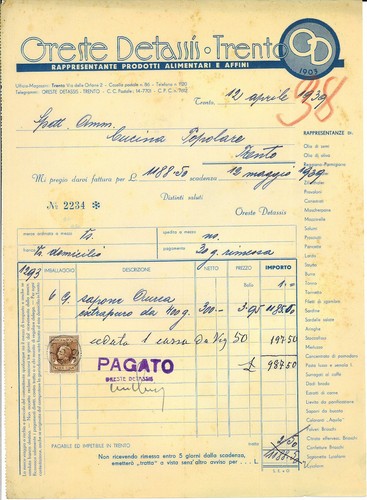Fattura int oreste detassis - fattura,