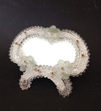 ♥ SPECCHIO DA TAVOLO CORNICE IN VETRO DI MURANO CON FIORI VINTAGE DESIGN