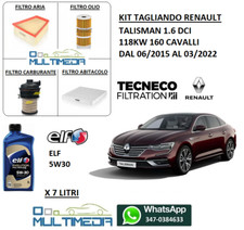 TAGLIANDO FILTRI E OLIO ORIGINALE ELF 5W30 RENAULT TALISMAN 1.6 DCI 118KW 160 CV
