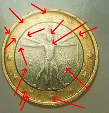 1 Euro Italia 2007 Rarissimo Molti Errori Conio Fronte Retro 