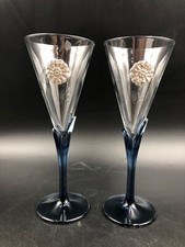 VETRO D'ARTE BICCHIERE CALICE FLUTE PROSECCO CHAMPAGNE PLACCA ARGENTO ITALIA