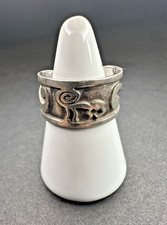 Anello vintage a fascia larga scimmia in argento 950 misura 8,25