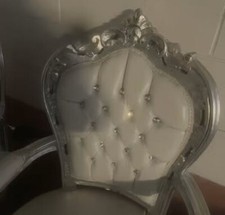 Poltrona Sedia foglia argento binaco pelle LUIGI XVI con braccioli stile barocco