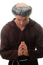 Parrucca Uomo Elastico Capelli Carnevale Vecchio Monaco Grigio Chierica Abate