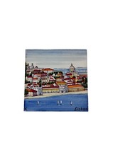 Ceramic tile 6 by 6 inches Lisbon  decorative colorful hand painted in Portugal