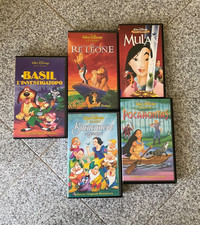 lotto vhs disney: re leone, biancaneve, mulan, pocahontas, basil l’investigatopo