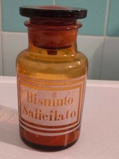 ANTICO VASO CONTENITORE Laboratorio Farmacia BISMUTO SALICILATO in vetro ambrato