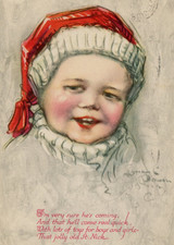 1917 Babbo Natale cartolina firmata Sybian Powell bambino in rilievo Natale #135