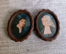 Coppia Riproduzione Quadretti Legno D'epoca