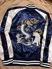 Karakuri Sukajan Drago Tigre Ricamato Navy Raso Poliestere XL Unisex