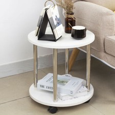 Tavolino da Salotto con 4 Ruote Carrello Tavolo caffe Carrellino in Legno Bianco