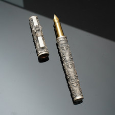 Penna stilografica stile vintage design lusso scritta argento 925 antico con ricarica