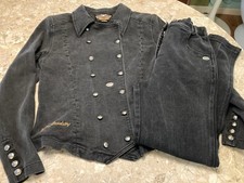 Harley Davidson Giacca Donna Nero Denim + Set Jeans Alti, Taglia Media 6