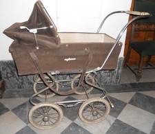 CARROZZINA INGLESINA CROMATA VELLUTO MARRONE RETRO VINTAGE ANNI 60 ARREDO DESIGN