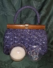 BORSA IN RAFFIA INTRECCIATA BLU NAVY STILE DOCTOR CON PORTA TALCO E PIUMINO 1950