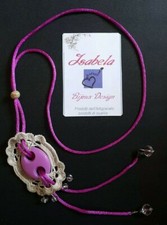 Collana con pendente ARTIGIANALE pezzo unico uncinetto perline/strass regolabile