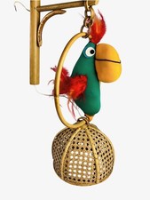 ? Lampada Appliqué Bamboo Parot Toy puppet Pappagallo giocattoli 70s Vintage