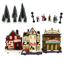 Villaggio di Natale Scenario Natalizio Casette Personaggi Alberi Set 17pz