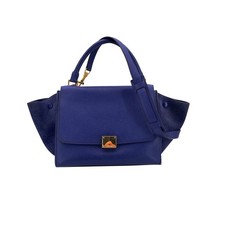 Autentica borsa tote piccola a trapezio in camoscio e pelle blu Celine con tracolla