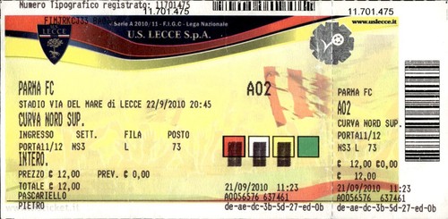 Biglietto originale partita