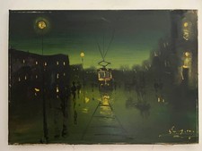 Dipinto Olio su Tela 50X70 cm Quadro firmato. paesaggio notturno