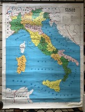 VINTAGE GRANDE 96x125 cm MAPPA GEOGRAFICA DIDATTICA ITALIA FISICA POLITICA