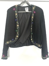 Giacca seta paillettes vintage Leslie Fay sera taglia 14 colorata party top anni '80 glam