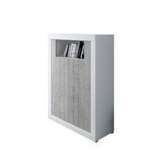 Credenza moderna alta madia multi spazio bianco grigio 2 ante e vano a giorno