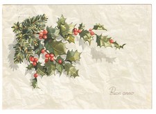 1953 cartolina vintage Buon Anno decorazione natalizia agrifoglio rami abete