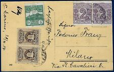 San Marino - 1914 - Cartolina per Milano - Rara affrancatura multipla