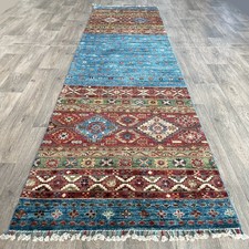 Tappeto afgano 322 x 86 cm vintage fatto a mano corridoio corridoio fine lana orientale tappeto