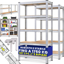 ® 2x Scaffali Metallo 180x90x40cm Portata Totale 1750kg 10 Pannelli MDF Scaffala
