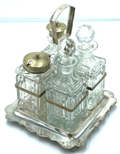 Tolle antik Menage mit 4 Glasflaschen  ENGLAND versilbert in schöner edel Form